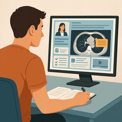 Student following an asynchronous medical imaging course on PixiLearn