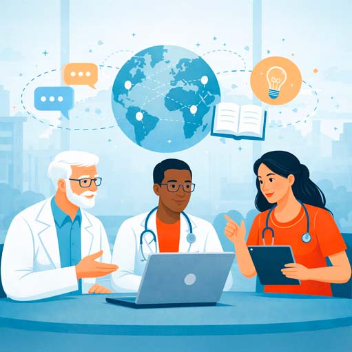 Médecins en imagerie médicale échangeant leurs expertises dans une démarche de formation continue
