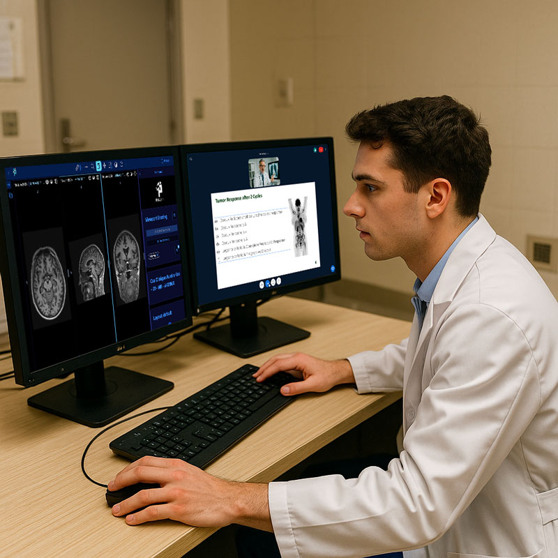 A radiology resident training on a clinical case with PixiLearn